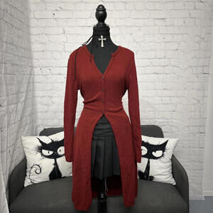 VTG 90s Colori burgundy long sleeve V neck front split cardigan Canada made Sz M